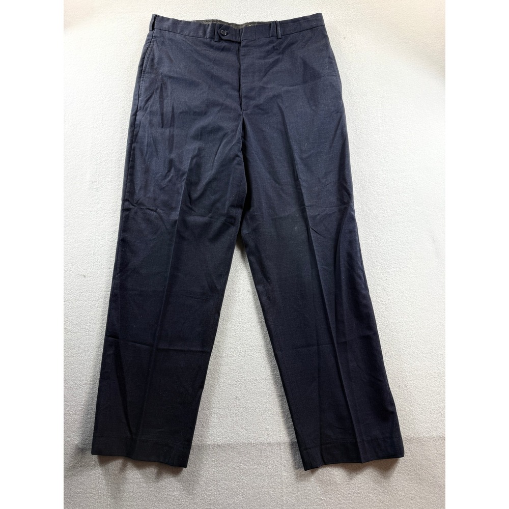 Lands End Dress Pants Mens 36 Navy Blue Wool Flat Front USA Made 36x30